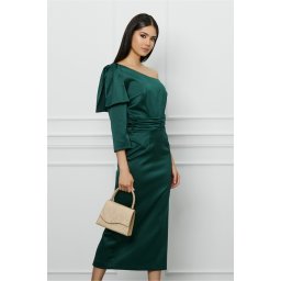 Rochie DY Fashion verde din tafta cu funda pe umar