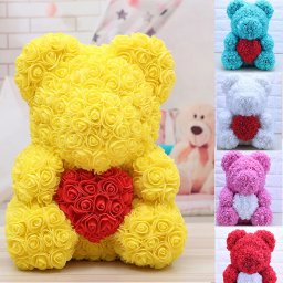 Ursulet Rose Bear din Trandafiri de spuma cu inima, in cutie cu funda, 40 cm (Culoare bijuterii: Rosu)