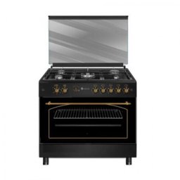 Aragaz rustic 5 arzatoare gaz, Negru, 90 cm, Modena Antracit Studio Casa, rotisor, Grill electric, Gratare fonta
