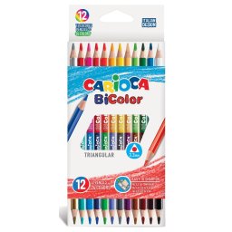 Articole pentru scoala Creioane colorate CARIOCA BiColor, triunghiulare, bicolore, 12 culori/cutie