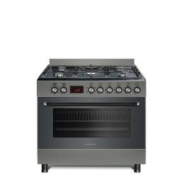 Aragaz gaz 90 cm Nando Graphite Grey, 5 zone de gatit, Gaz, Wok, Cuptor gaz, Rotisor, Timer digital, Grill electric, Plita fonta, Aprindere electrica, Clasa energetica A, Gri