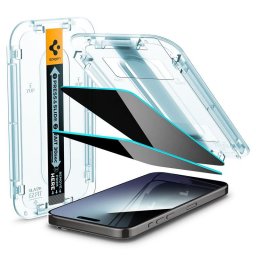 Spigen Glass tR EZ Fit (Privacy) 2 Pack transparency - Folie protecție ecran din Sticlă securizată - compatibil cu Apple iPhone 15 Pro - Privacy, Set multiple bucăți
