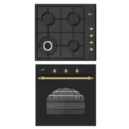 Cuptor Pachet cuptor electric și plită gaz incorporabile Nuova Cucina Retro Black Star, 60 l, 4 arzătoare, negru