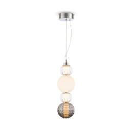 Pendul globuri Collar, 17W LED, D:15 cm, metal crom, sticlă albă si transparentă