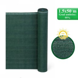 Plasa de umbrire, HDPE, UV, 230 g/mp, grad umbrire 95%, verde, 1.2x50 m, Strend Pro