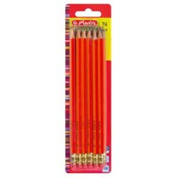 Creioane Grafit cu Radiera, Mina, HB, Lacuite, Rosii, 24 Bucati