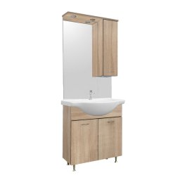 Set mobilier baie Leziter Vanessa 75, stejar Sonoma, cu chiuveta si oglinda