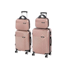 Set valize troler Leziter TraveLux Pro XXII, 4 piese, ABS, roti 360°, aur roz