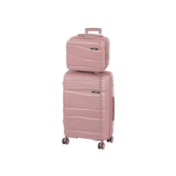 Set valize Leziter TraveLux Voyager III, ABS aur roz, cu TSA si roti 360°