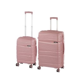Set valize Leziter TraveLux Voyager VI, ABS cu TSA, cabina + mare, aur roz