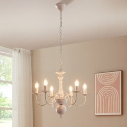 Candelabru Berkeley din metal vintage alb, 6 brate, stil shabby chic
