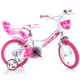 Bicicleta pentru copii Dino Bikes Little Hearth, 14 inch, alb cu roz