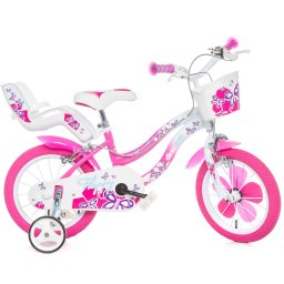 Bicicleta pentru copii Dino Bikes Flappy 14 inch, alb roz