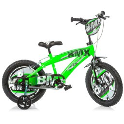 Bicicleta pentru copii BMX Dino Bikes 16 inch, verde, cu roti ajutatoare