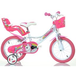 Bicicleta pentru copii Unicorn Dino Bikes 14 inch, alb cu roz