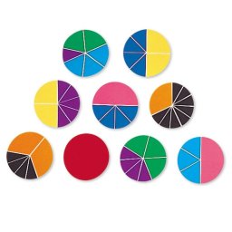 Set educativ geometria fractiilor cu cercuri colorate, 9 piese