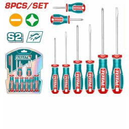 Set surubelnite TOTAL 8 piese din otel S2, capete drepte si Phillips