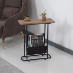 Masa laterala Bov cu raft, negru si aspect nuc, 64 x 55 x 24 cm