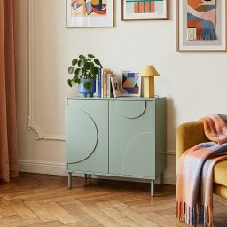 Comoda living Holea cu 2 usi, verde salvie, 75x70x34 cm