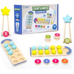 Joc educativ din lemn Numara si potriveste cu pensete, 3 ani+