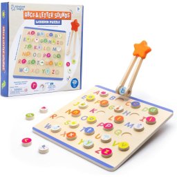 Puzzle educativ din lemn cu litere si sunete in limba engleza, 3 ani+