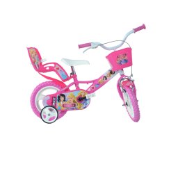 Bicicleta pentru copii Printese 12 inch, roz, cu roti ajutatoare si cosulete