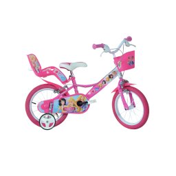 Bicicleta pentru fete 14 inch cu printese, cos si roti ajutatoare