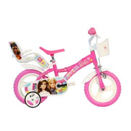 Bicicleta pentru copii 12 inch Barbie roz, cu roti ajutatoare si cos