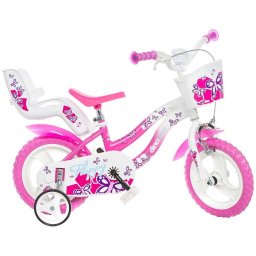 Bicicleta pentru copii 12 inch Flappy roz, cu roti ajutatoare si cosulete