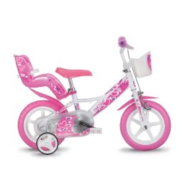 Bicicleta pentru copii 12 inch Inimioare, cu roti ajutatoare si cosulet