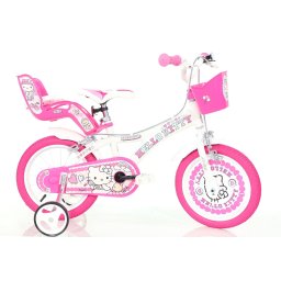 Bicicleta pentru copii 16 inch Hello Kitty, cu roti ajutatoare si cosuri