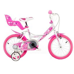 Bicicleta pentru fete 14 inch cu inimioare, roti ajutatoare si cos