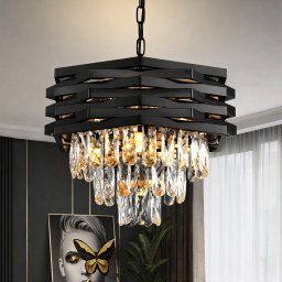 Candelabru din Cristal HEXA Negru, 30 cm, 3xE14, Inaltime Reglabila