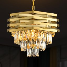 Candelabru din cristal HEXA 30 cm, auriu, 3xE14, înaltime reglabila