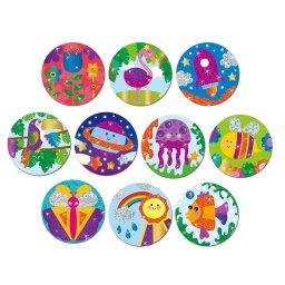 Set creativ pentru copii - 10 insigne colorate cu folie de transfer