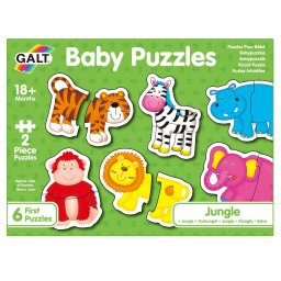 Puzzle pentru bebelusi cu animale din jungla, 6 modele x 2 piese, 18 luni+