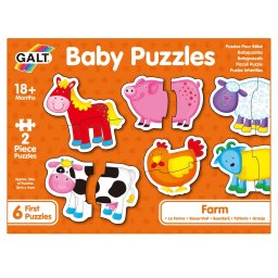 Puzzle bebe Ferma cu 6 puzzle-uri din 2 piese, 18 luni+, Galt