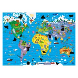 Puzzle educativ copii Harta lumii cu 50 piese si zone surpriza Galt
