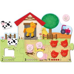 Puzzle educativ Galt cu animale de la ferma si numarare, 6 piese