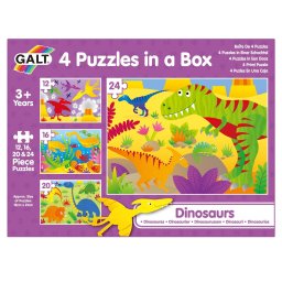 Set 4 puzzle-uri cu dinozauri pentru copii 3+ - 12, 16, 20 si 24 piese