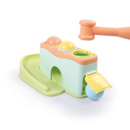 Jucarie de dexteritate cu bilute si ciocanel, model pastel