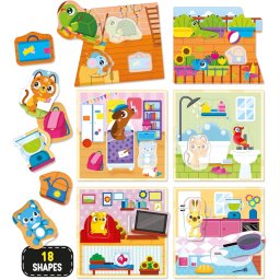 Joc Montessori Casuta Animalutelor cu 6 camere si 18 piese