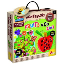 Joc Montessori 2 in 1 cu fructe din lemn pentru motricitate fina, 3 ani+