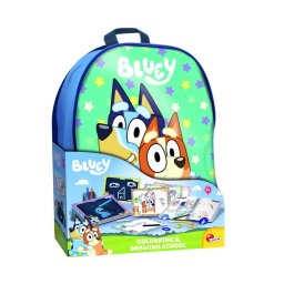 Kit de creatie Bluey cu ghiozdanel, markere si planse reutilizabile