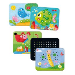 Joc mozaic din lemn cu animalute, sabloane si piese colorate