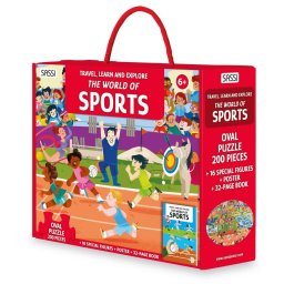 Puzzle educativ Ora de sport cu 200 piese, carte si figurine 3D Sassi