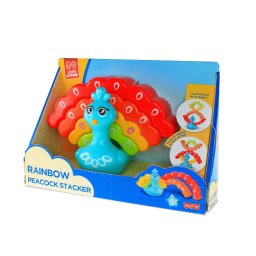 Jucarie de stivuit Paun colorat pentru bebelusi 12 luni+, 4 piese