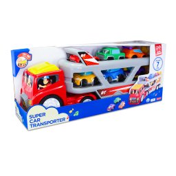 Jucarie interactiva camion transport auto cu lumini si 6 masinute