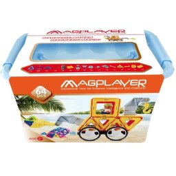 Joc de constructie magnetic Magplayer, 64 piese pentru modele 2D si 3D