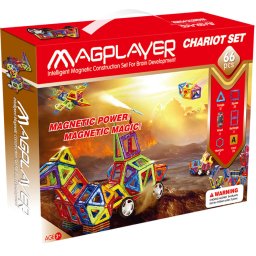 Set de constructie magnetic Magplayer, 66 piese, joc educativ 2D si 3D